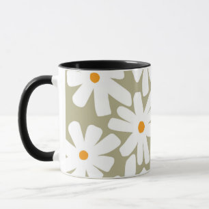 Caneca Primavera daisies padrão retrógrado floral verde