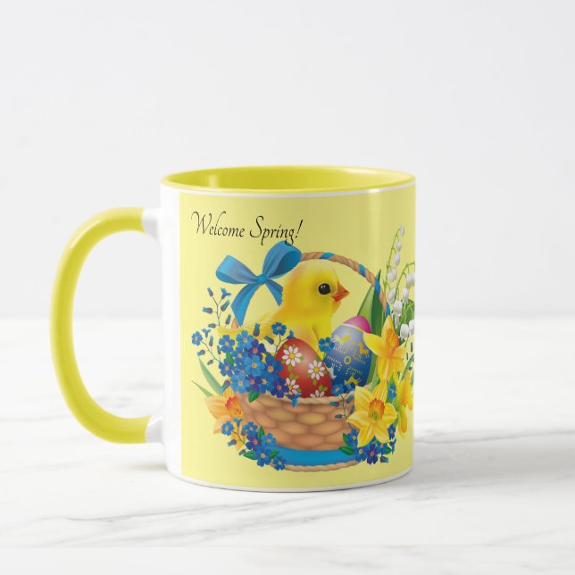 Caneca Primavera de páscoa Ovos Pintinhos Daffodils (Esquerda)