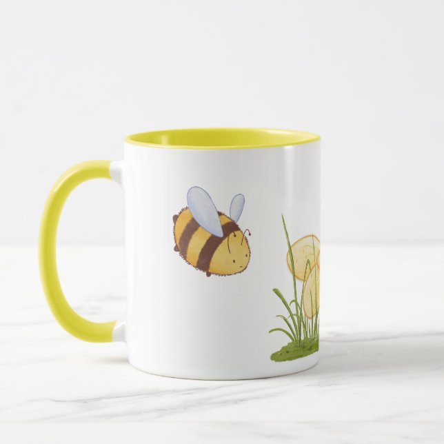 Caneca Primavera Engraçada Abelhas Amarelas Flores de Vis (Esquerda)