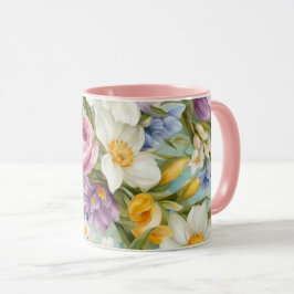 Caneca Primavera. Narciso, Hyacintos, Tulipas, Ovos de Pá