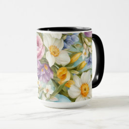 Caneca Primavera. Narciso, Hyacintos, Tulipas, Ovos de Pá