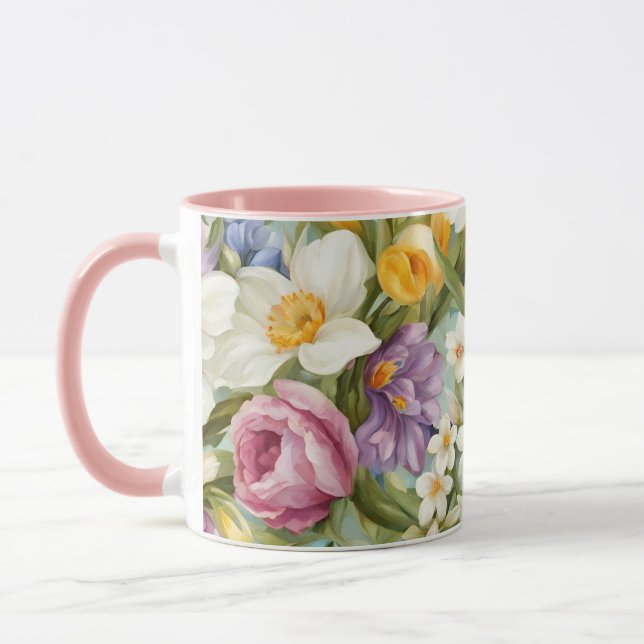 Caneca Primavera. Narciso, Hyacintos, Tulipas, Ovos de Pá (Esquerda)