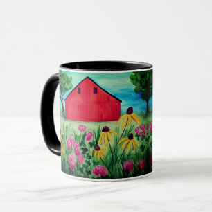 Caneca Primavera pintado à mão design de celeiro floral