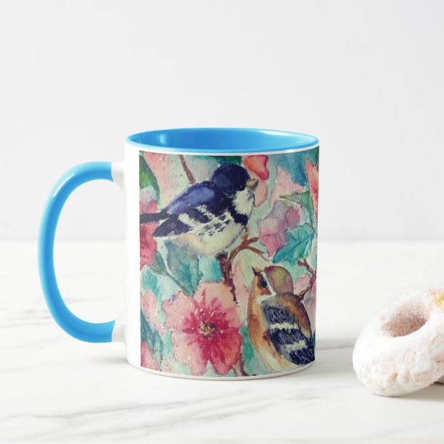 Caneca Primavera Sparrows Painting Mug (Com Donut)