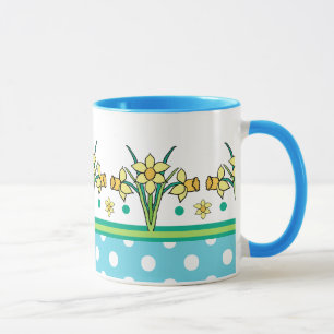 Caneca Primavera Sunshine Daffodil Border, Bolinhas Mug