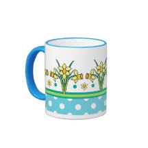 Primavera Sunshine Daffodil Border, Bolinhas Mug