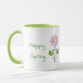 Caneca Primavera verde feliz com ventoinha rosa