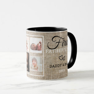 Caneca Primeira Colagem de Fotografias - Burlap Russo Dia