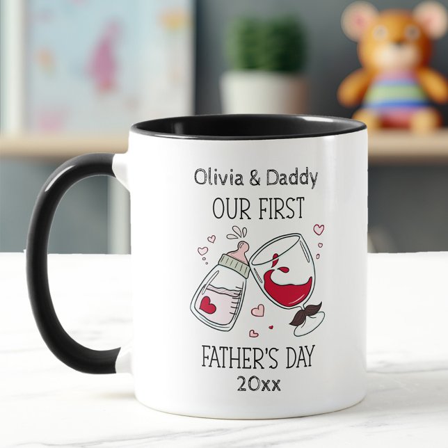 Caneca Primeira Dia de os pais Menina Engraçada Saúde (Our First Father's day Funny Cheers Mug)