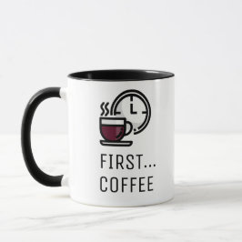 Caneca Primeiro... café com Reltro Relógio e Taça de Café