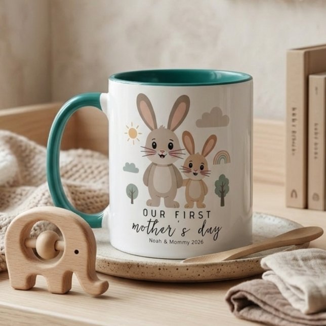 Caneca Primeiro Dia das Mães Mamãe Bunny Neutro Macio Beb (Criador carregado)