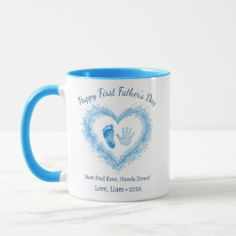 Caneca Primeiro Dia dos Pais Coração de Aguarela Azul Imp
