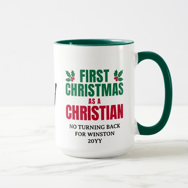 Caneca PRIMEIRO Monograma Personalizado do NATAL CRISTÃO (Direita)