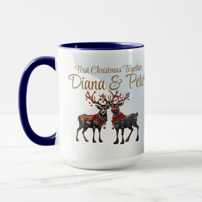 Caneca Primeiro Natal juntos - ornamento personalizável (Esquerda)