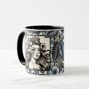 Caneca Princesa Polinésia Floral Tribal Azul