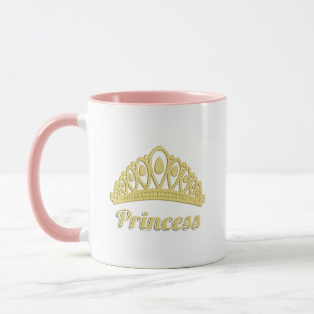 Caneca Princesa Word Art Ouro Coroa Gorda Mug (Esquerda)