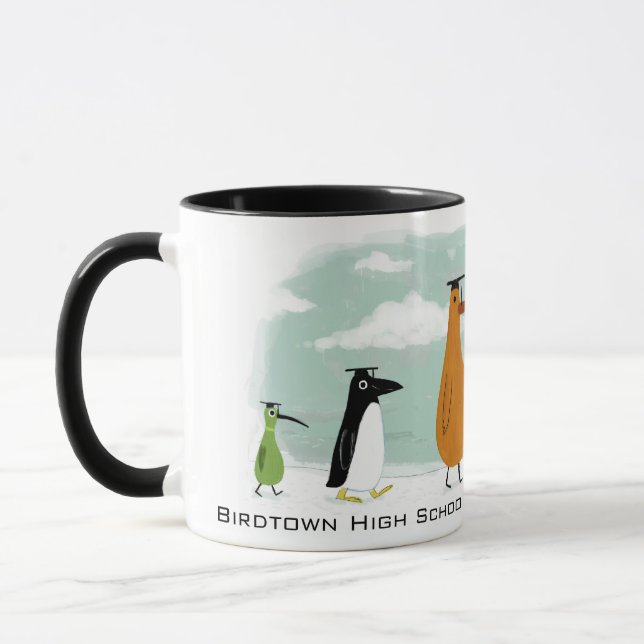Caneca Procissão de Graduação de Pássaros Engraçados com  (Esquerda)