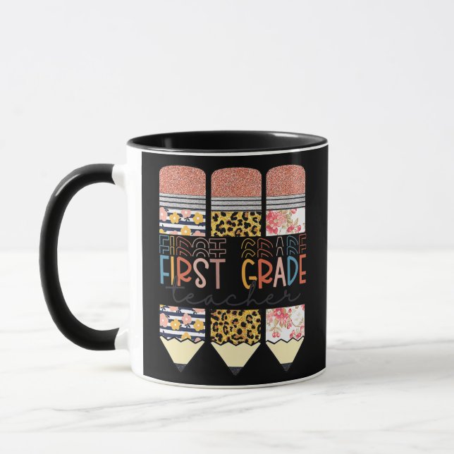 Caneca Professor do Primeiro Ano Funny Leopard Lápis Volt (Esquerda)