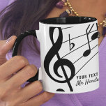 Caneca Professor/Estudante de Música Personalizada de Tex<br><div class="desc">Adicione uma mensagem personalizada e um nome a esta caneca branca e na moda moderna com notas musicais para criar um presente de excelente para um instrumento musical ou professor ou aluno de canto.</div>