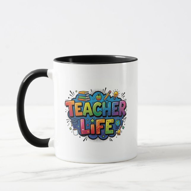 Caneca Professor Personalizado Vida em Estilo de Arte Pop (Esquerda)