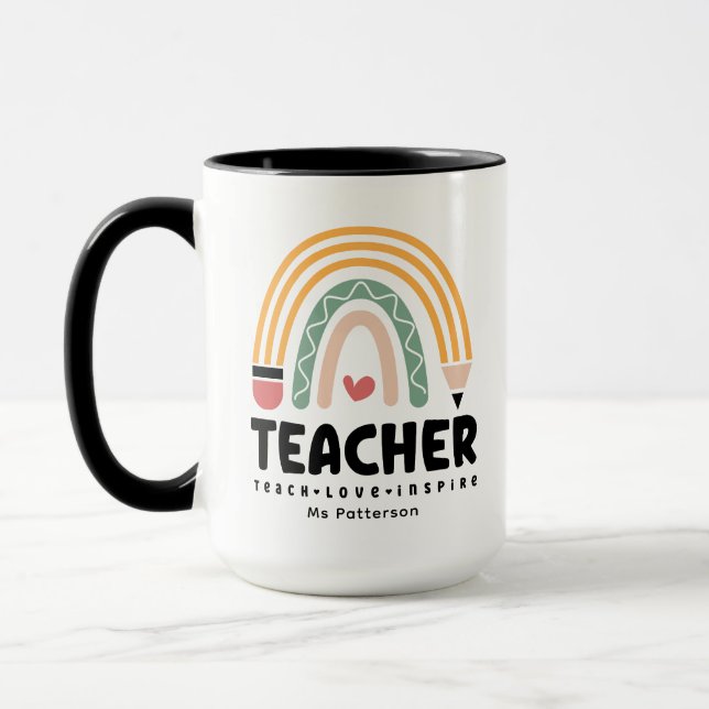 Caneca Professora Ensina Amor Inspire Arco-Íris Personali (Esquerda)
