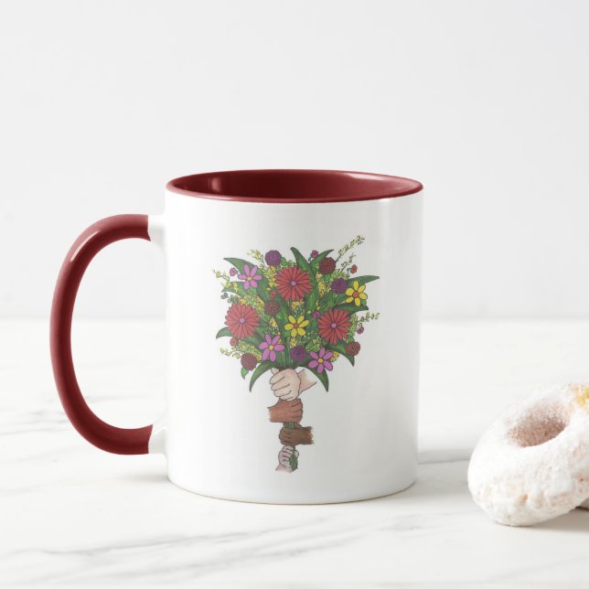 Caneca Professores Nos Ajudam A Cultivar Buquê Floral (Com Donut)