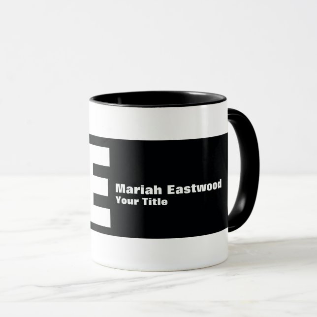 Caneca Promocional de Monograma Branco Negro (Frente Esquerda)