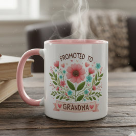 Caneca Promoted to Grandma Mug - Watercolor Flowers