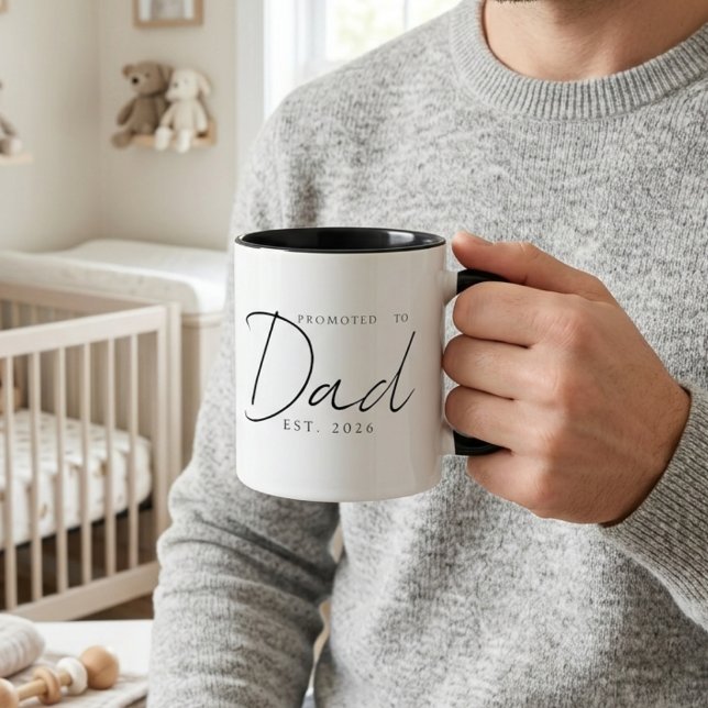 Caneca Promovido a Pai Design Elegante de Ano de EST com  (Criador carregado)
