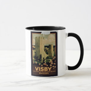 Caneca Propaganda de poster a cidade de Visby, suecia