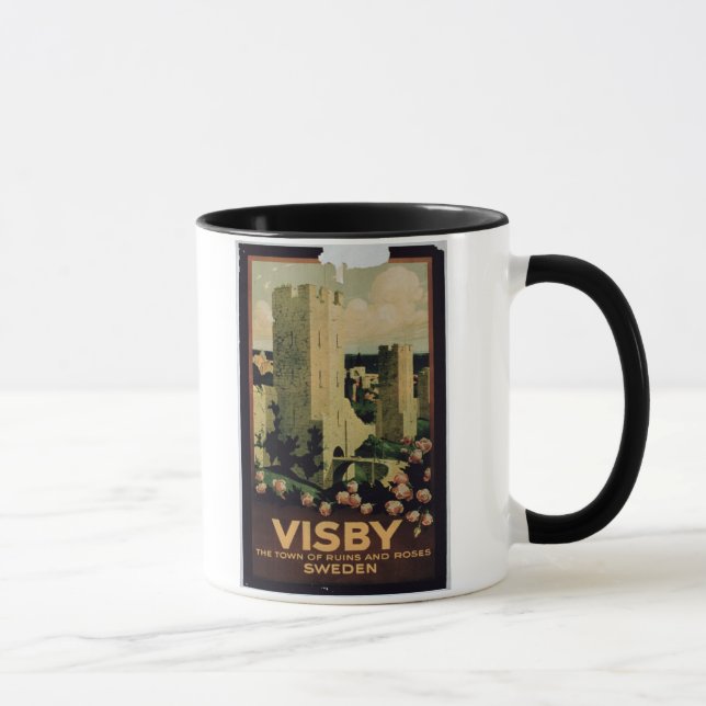 Caneca Propaganda de poster a cidade de Visby, suecia (Direita)
