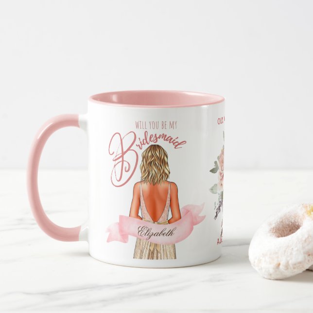 Caneca Proposta de Caricatura Da Bridesmaid Obrigado Pers (Com Donut)