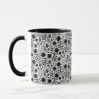 Caneca Protea Floral Impressão Millefleur preto branco