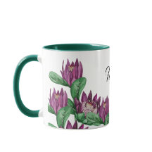 Protea Rei Púrpura, Cor de Água, pintada à mão