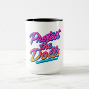 Caneca Proteja as Bonecas Arte Neon Retro