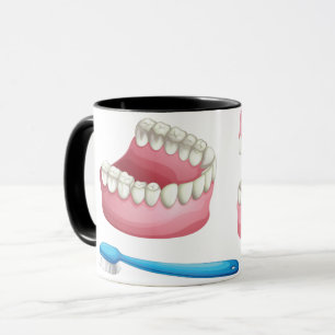 Caneca Próteses Totais e Cuidados Dentários com Escova de