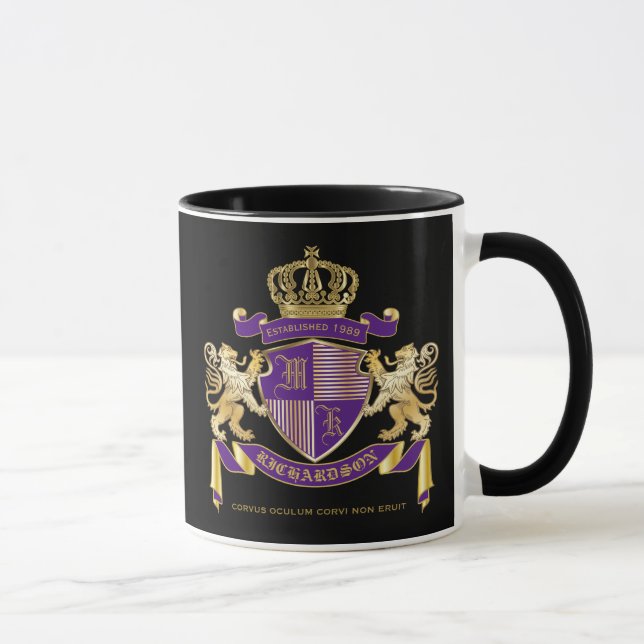 Caneca Protetor dourado do leão do emblema do monograma (Direita)