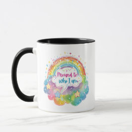 Caneca Proud to Who I Am Rainbow Art Self Love Pride Gift