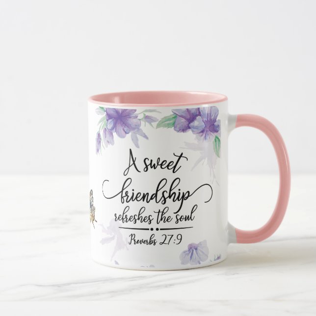 Caneca Provérbios 27:9 Amizade doce refresca a alma (Direita)