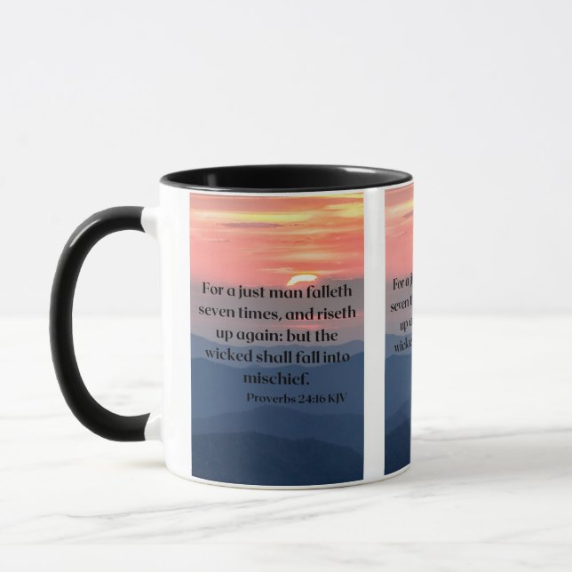 Caneca Proverbs 24:16 KJV Escritura de Bíblia Pic de Dois (Esquerda)