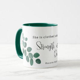 Caneca Proverbs 31:25 Escritura Inspiracional Eucalyptus