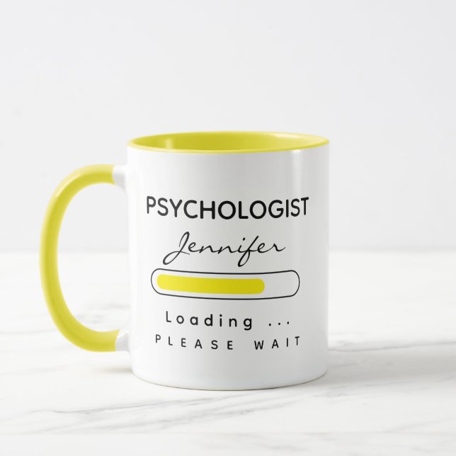 Caneca PSYCHOLOGIST [Nome] Carregando Amarelo e Branco (Esquerda)