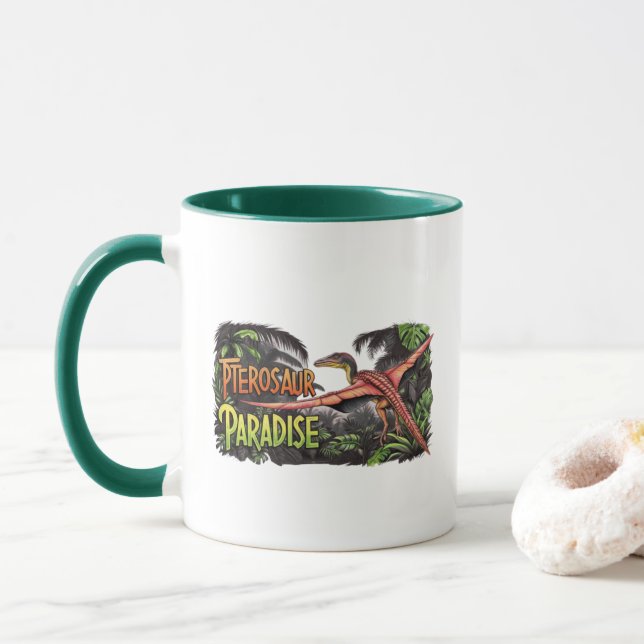Caneca Pterossauro Paraíso - Cena da Selva do Dinossauro  (Com Donut)