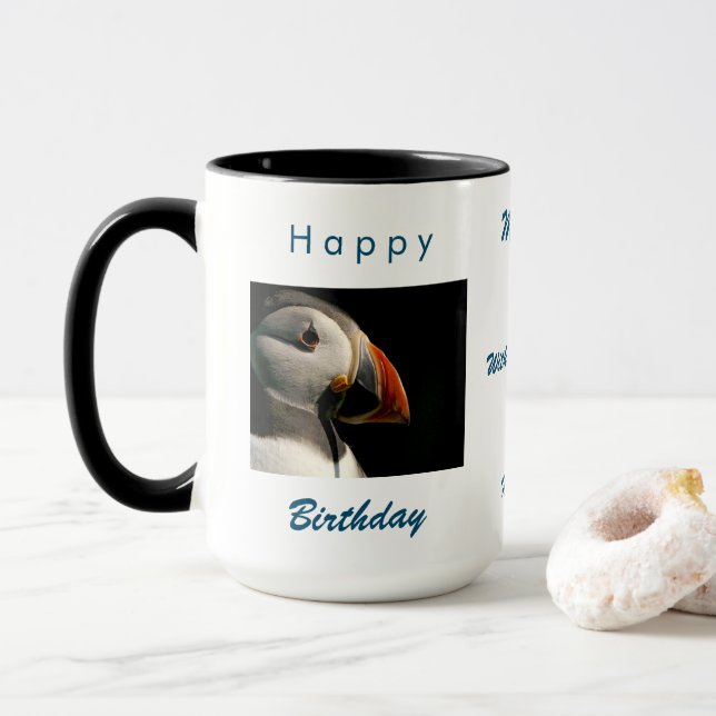 Caneca Puffin Bird Aniversário Para Ele Coffee Mug (Com Donut)