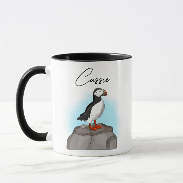 Caneca Puffin personalizado em um Rock (Esquerda)