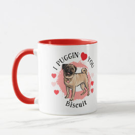 Caneca Pug amor de São Valentim corações rosa vermelho 