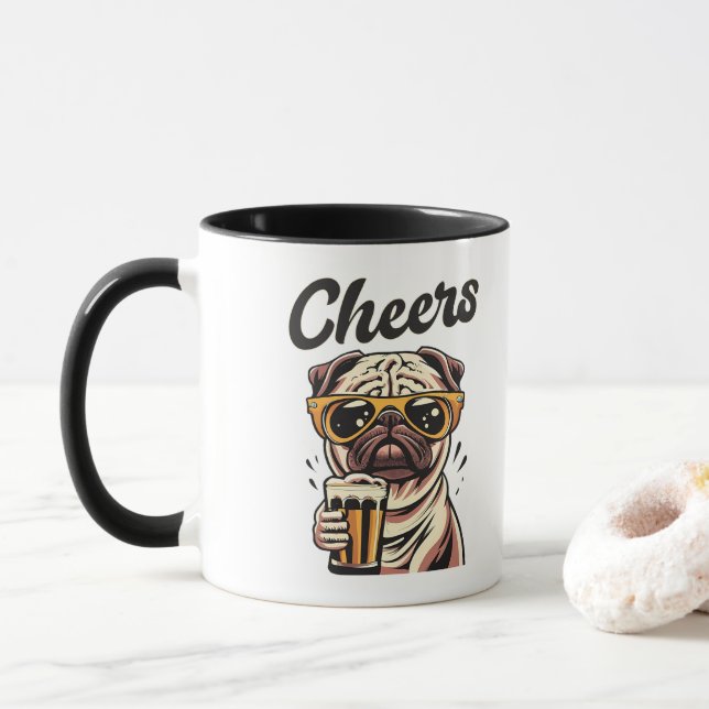 Caneca Pug Bebendo Beer Memory (Com Donut)