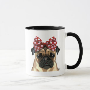 Caneca Pug com Arco vermelho na cabeça