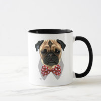 Pug com Arco vermelho picado