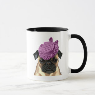 Caneca Pug com chapéu roxo de safra